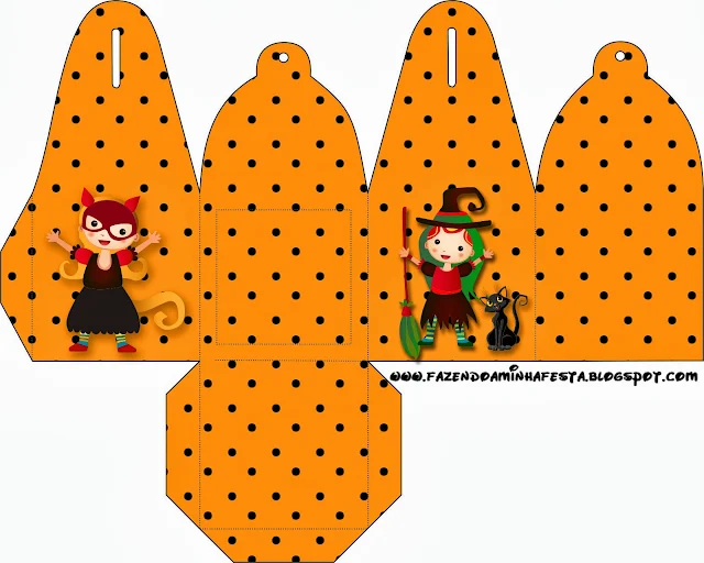 Halloween Bear and Witch: Free Printables, Party Favor Boxes.