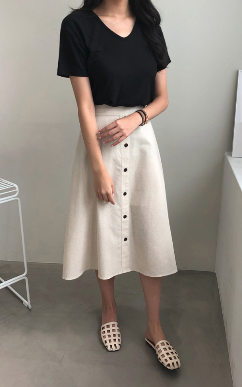 Button-Front Flared Skirt