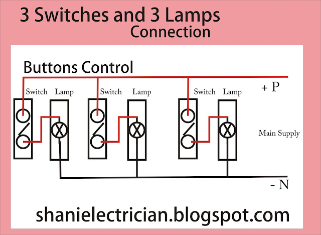 3 Switches and 3 Lamps Parallel Circuit Connection