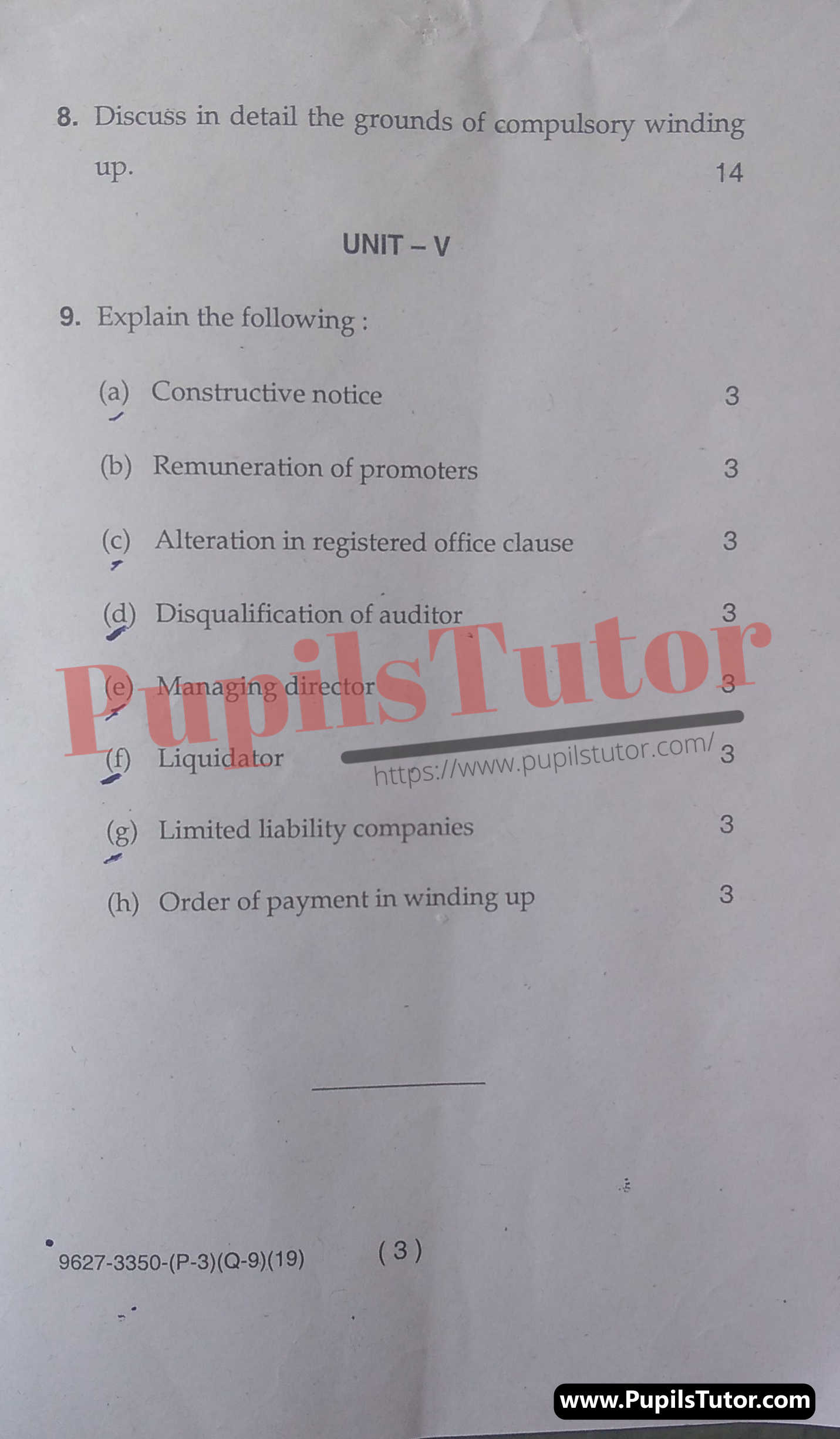 Free Download PDF Of M.D. University LL.B. First Semester Latest Question Paper For Company Law Subject (Page 3) - https://www.pupilstutor.com