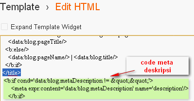 Meta Tag Deskripsi Blogspot - EDIT HTML