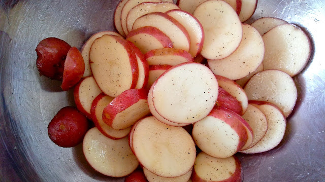 sliced red potatoes for The Best Grilled Potato Salad