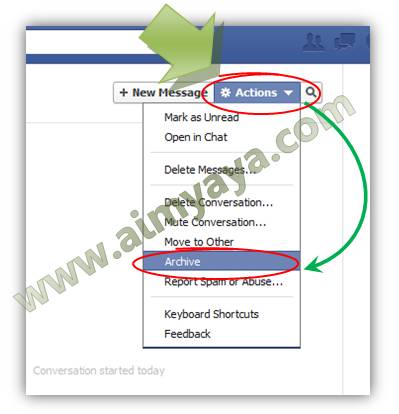  Gambar: Membuat pesan inbox menjadi archive (arsip) facebook