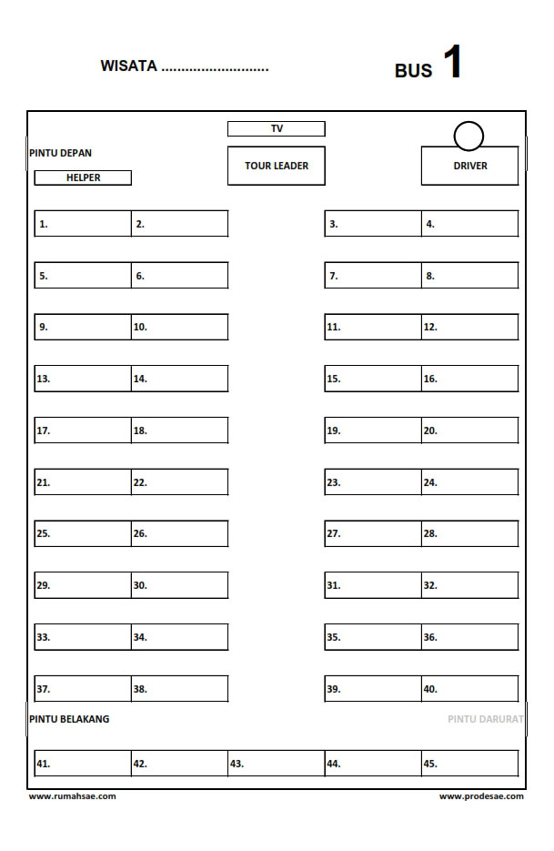 Download Denah Kursi Bus 49 dan 45 Kursi Seat 2-2 File Excel