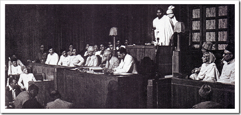 Quaid-e-Azam listening to Law Minister Joginder Nath Mandal