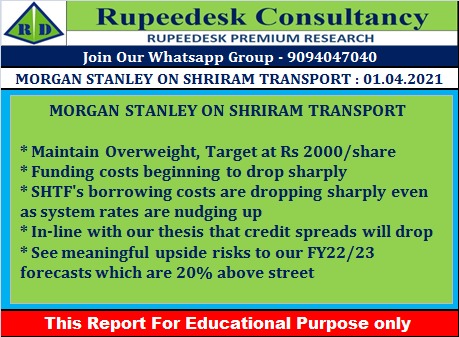 MORGAN STANLEY ON SHRIRAM TRANSPORT - Rupeedesk Reports