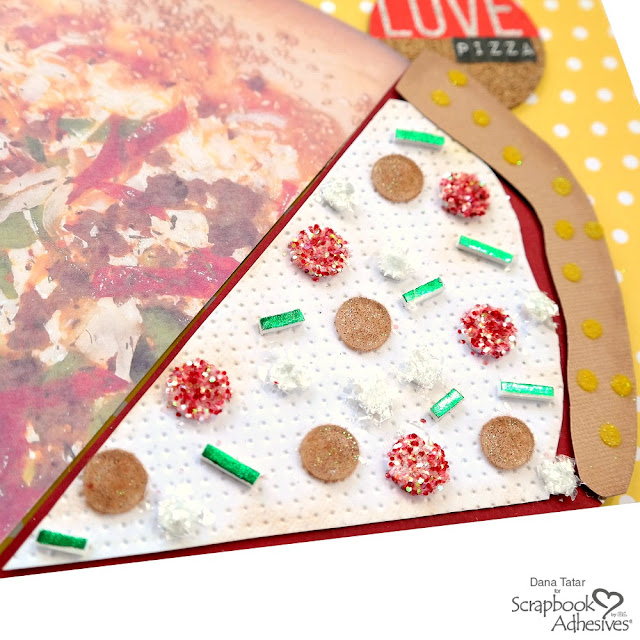 DIY Pizza Slice Embellishment Made with Cardstock, Adhesive Dots, and 3D Foam