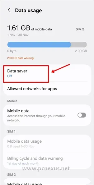 set mobile data as metered connection on Android