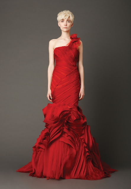 Red Mermaid One Shoulder Wedding Dress 2013 from Vera Wang