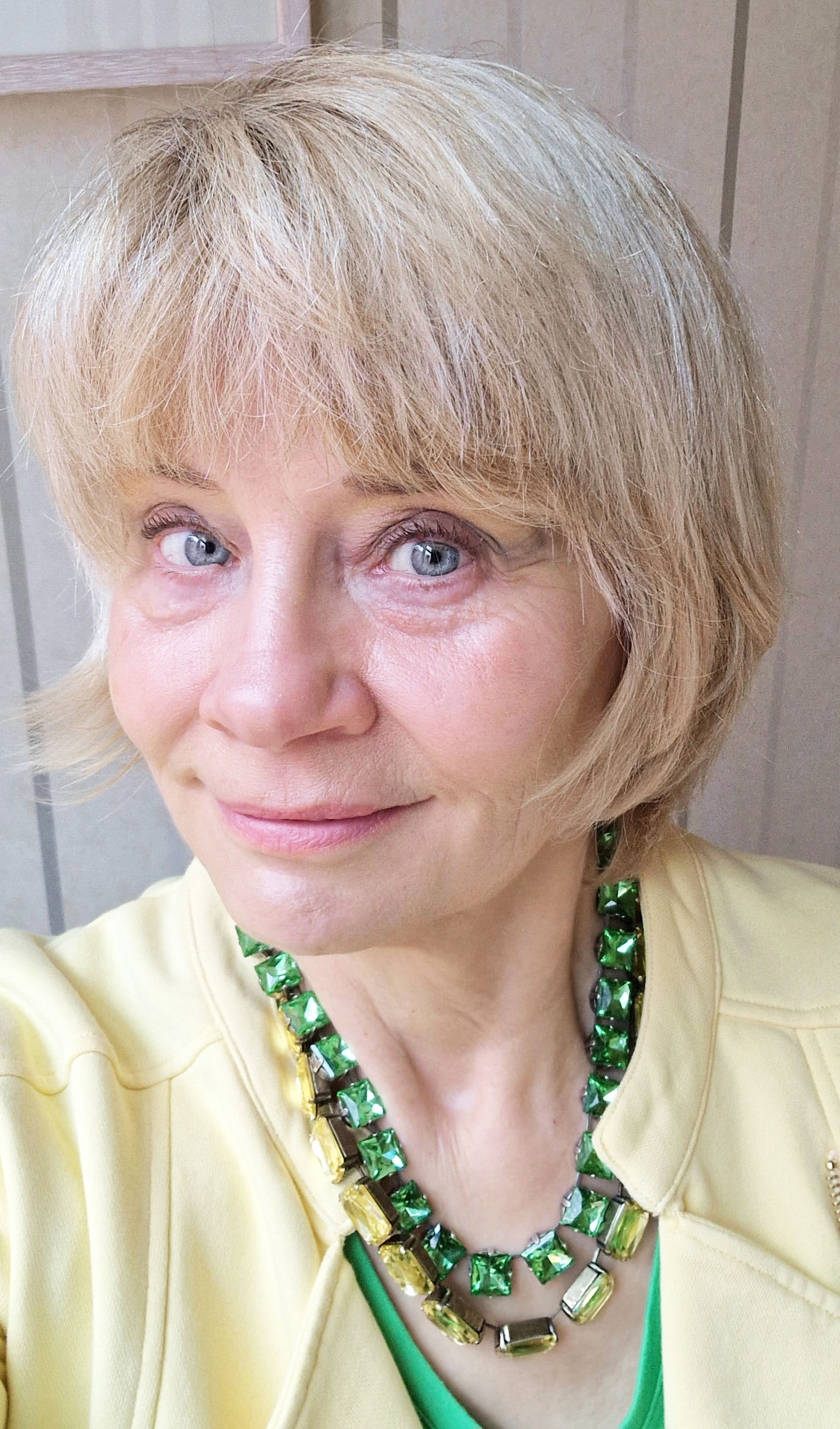 Is This Mutton founder Gail Hanlon in warm yellow and green to celebrate the arrival of spring