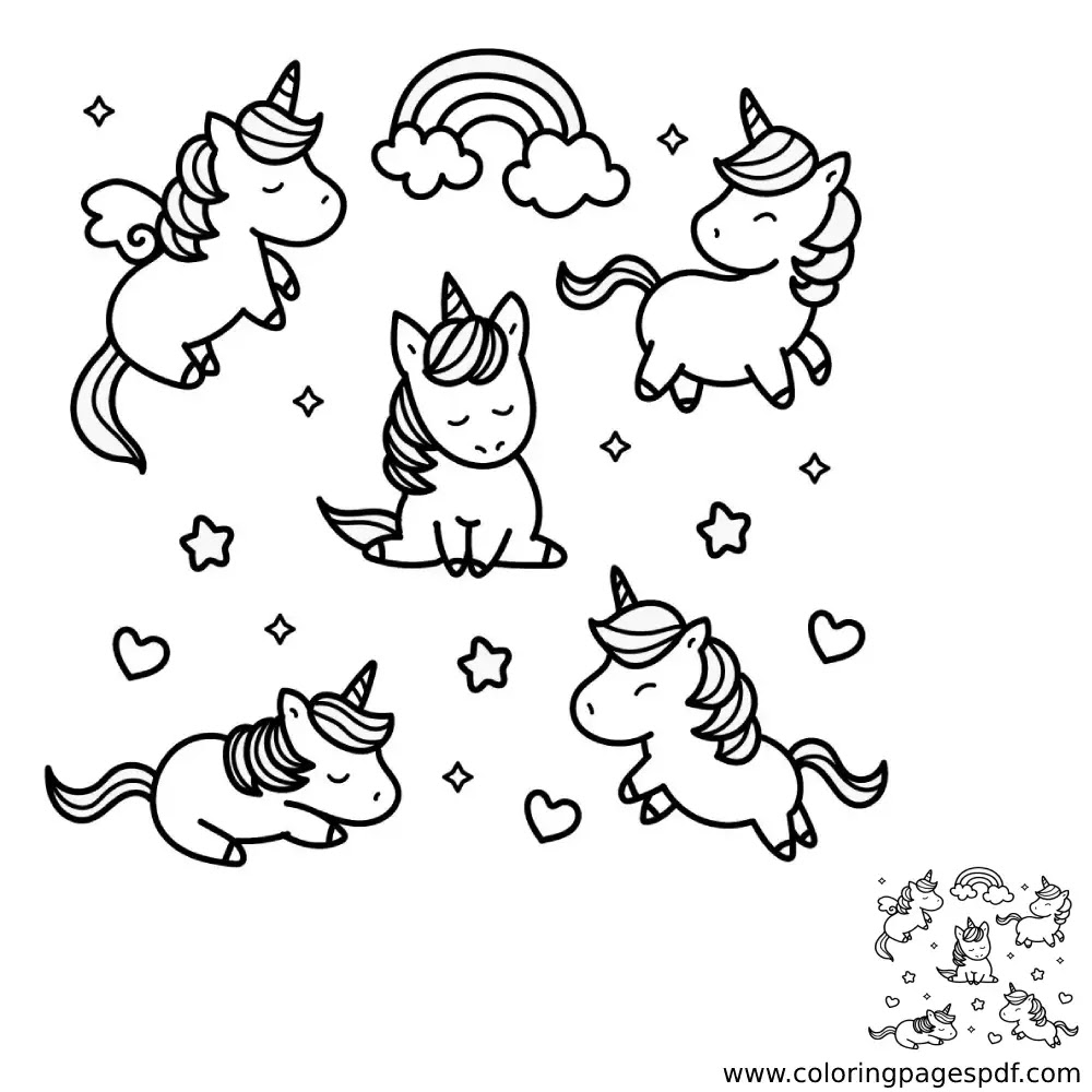 Coloring Page Of Small Cute Unicorn Emojis