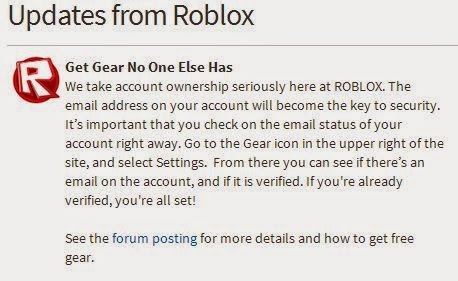 Unofficial Roblox How To Get Gear On Roblox For Verifying Your E Mail - robux cheat 2014
