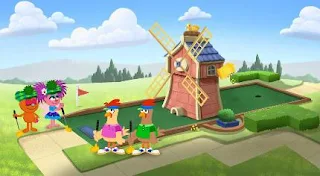 Abby's Amazing Adventures. Abby and Rudy compete against a pair of chickens in a game of mini golf. Sesame Street Episode 5016, You Can Do It Elmo, season 50.