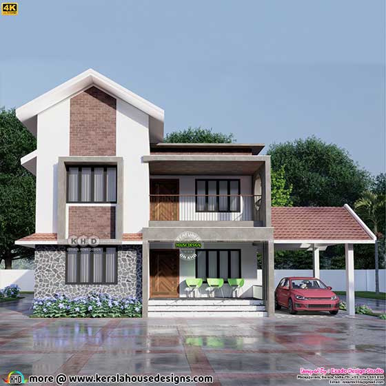 Front Elevation of Modern 4-Bedroom Sloping Roof Residence