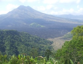 A photo of Mount Batur, an active volcano in Bali.