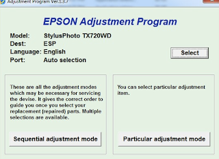 Adjustment program for Printer Epson Stylus Photo TX720WD.