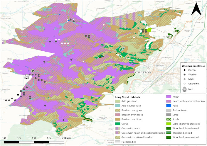 Habitat map and bumblebee observations from 2020 season on the Long Mynd