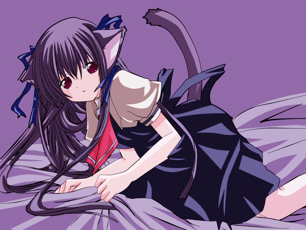 The Anime World: Purple Anime Kitty Girl