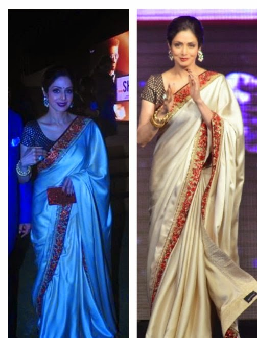 Bollywood Actress Sridevi - Beautiful in Cream Embroidery Saree