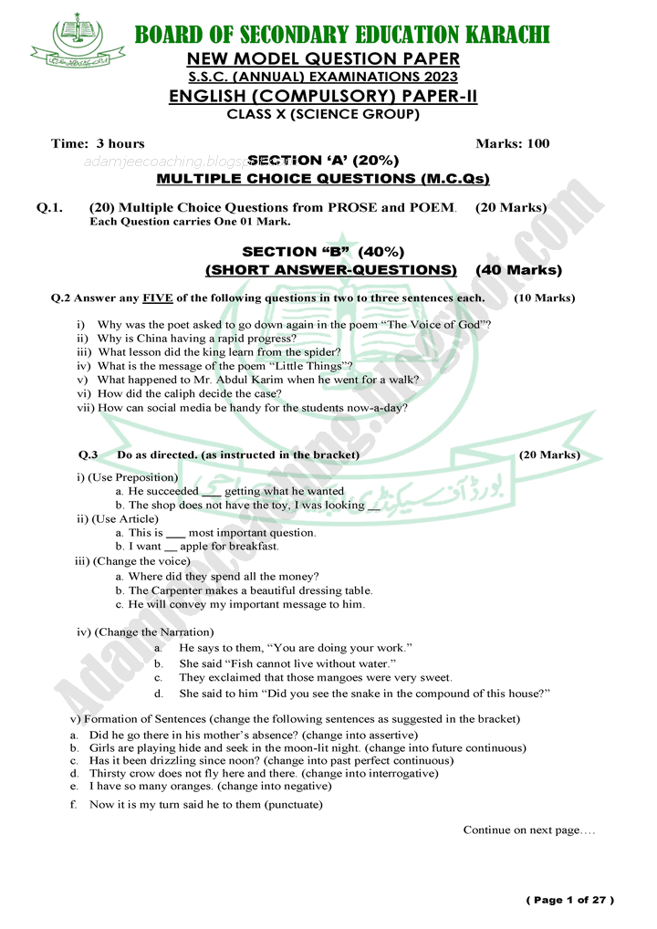 english-compulsory-10th-model-paper-for-annual-examinations-2023-science-group