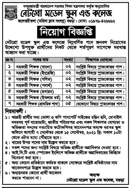 নেটপ্রো মডেল স্কুল এন্ড কলেজ-১৫,৯ BDJOBS