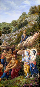 Shri Krishna, Balram and Brajwasi on Govardhan