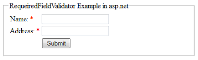 RequiredFieldValidator validation control example in asp.net