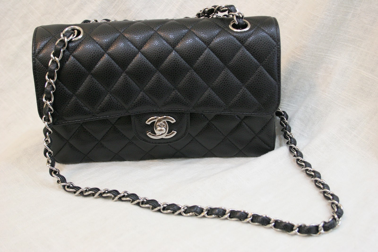 ... Chanel 2.55 Medium Classic Flap Bag in Black Caviar Quilted Leather