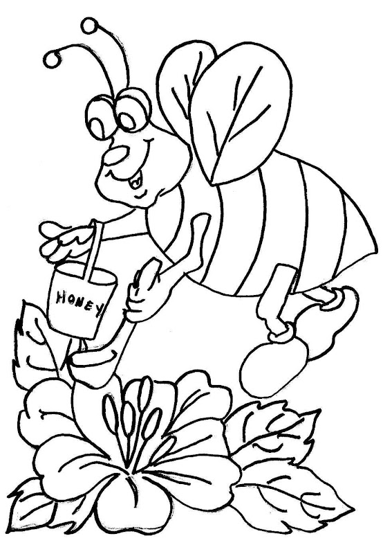 Honey Bees and Flowers | Animals Coloring Pages title=