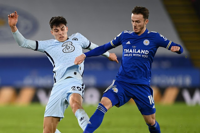 Chelsea midfielder Kai Havertz and Leicester midfielder James Maddison