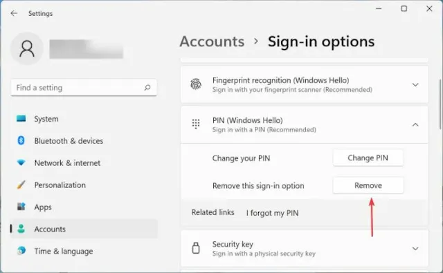 طريقة إزالة رمز PIN في نظام التشغيل Windows 11