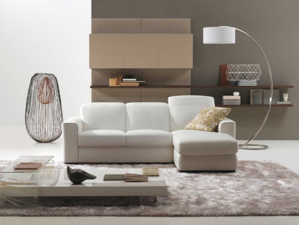 model sofa minimalis bentuk L warna putih polos
