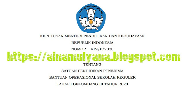 KEPMENDIKBUD NOMOR 419/P/2020 TENTANG SEKOLAH PENERIMA BOS REGULER