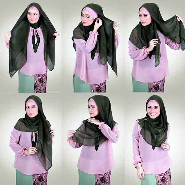 contoh tutorial hijab segi empat kreasi trend terbaru 2017/2018