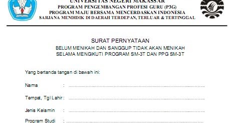 Surat Pernyataan Belum Menikah Dan Sanggup Tidak Akan Menikah Selama Mengikuti Program Sm 3t Dan Ppg Sm 3t Blog Pak Pandani