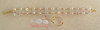 Double strand wire wrapped bracelet and ring - swarovski crystals and goldfilled wire