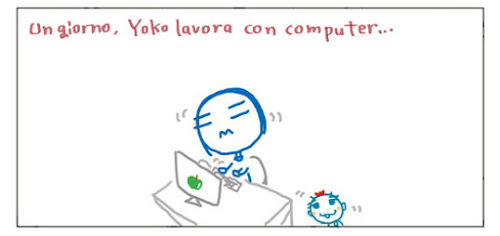 Un giorno, Yoko lavora con computer…