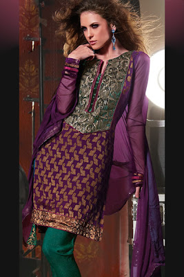 Purple Kurtis with Neck Embroidered Work