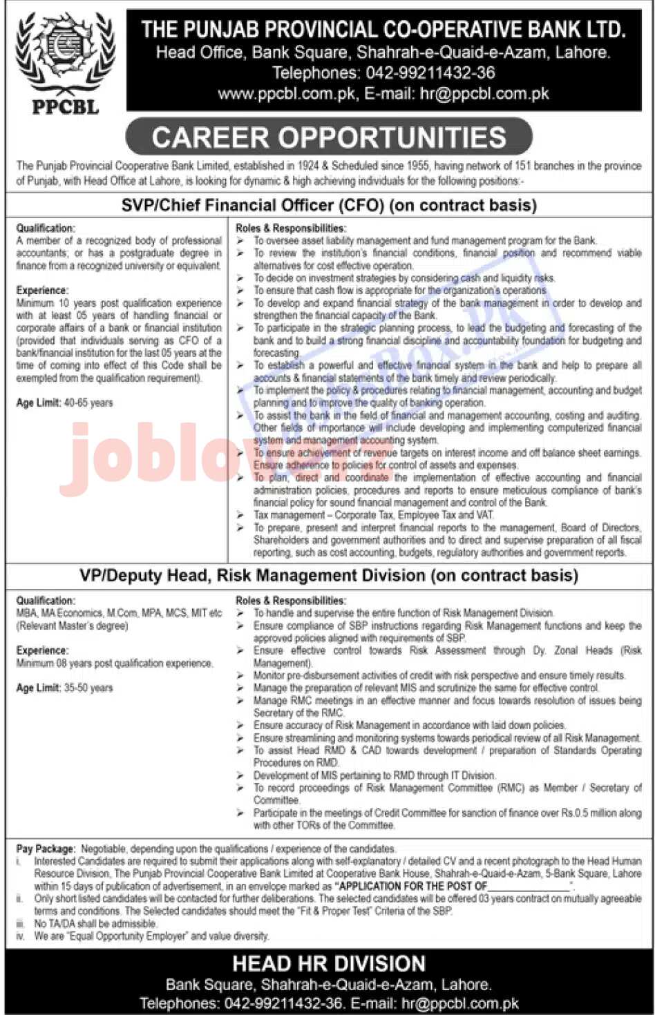 PPCBL Punjab Provincial Cooperative Bank Limited Jobs 2023 Today in Pakistan