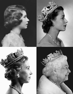 Collage of 4 images of the Queen's head image credit Anonymous