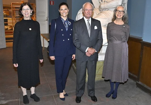 Crown Princess Victoria wore a new Miller Dickey navy blue double-breasted blazer by Veronica Beard. Gant striped blouse