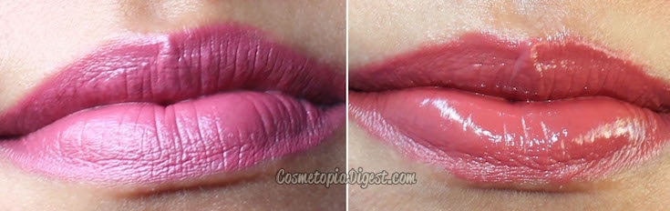  Review and swatches of Laura Geller Iconic Baked Sculpting Lipstick in Central Park Spice and East Side Rouge.