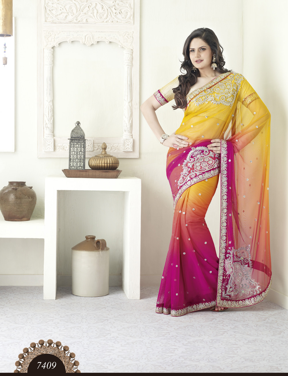 Zareen khan in yellow hot saree