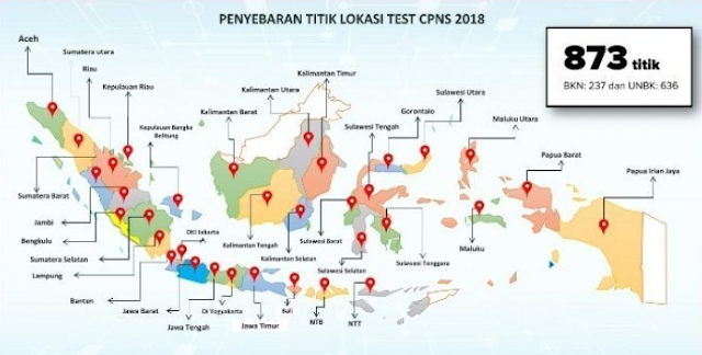 gambar lokasi tes cpns 2018 provinsi Indonesia