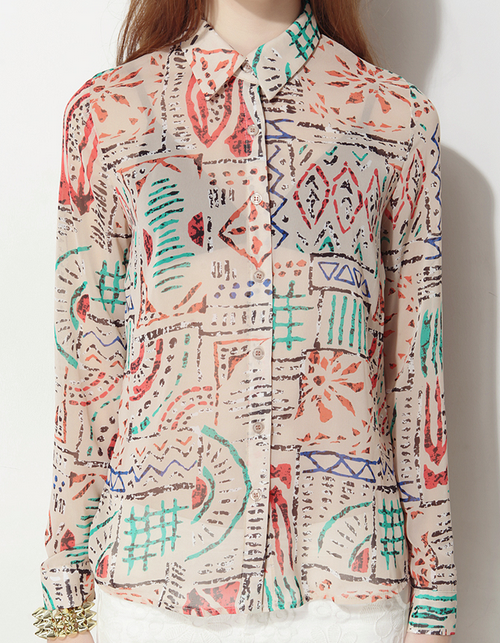 Aztec Print Chiffon Blouse