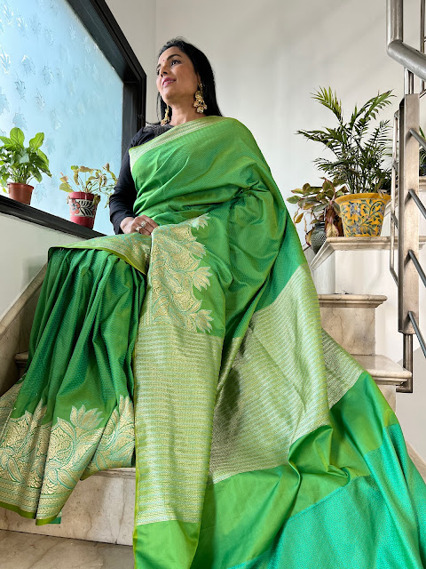 Green mushroo silk tanchoi saree