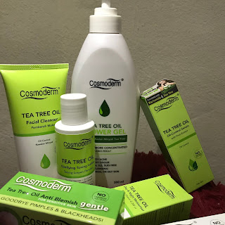 cosmoderm, tea tree oil, menghilangkan jerawat, kurangkan jerawat, parut jerawat, kebaikkan tea tree