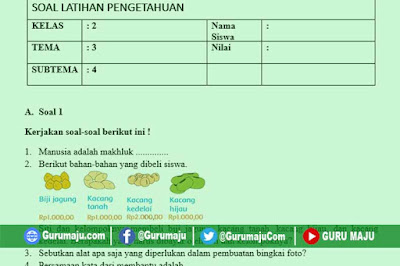 Soal UH / PH Kelas 2 Tema 3 Kurikulum 2013 Revisi Tahun 2021