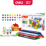 PROMO Deli Krayon Sekolah 24 Warna Cerah Bentuk segitiga ergonomis tidak beracun