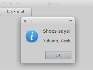 Hello World Shoes application running on Xubuntu